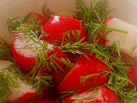 ラディッシュのシェリービネガー、ディルサラダ